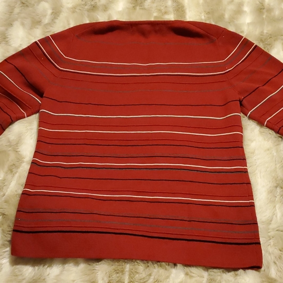 EUC Striped red 3/4 sleeve V neck sweater - Picture 2 of 5